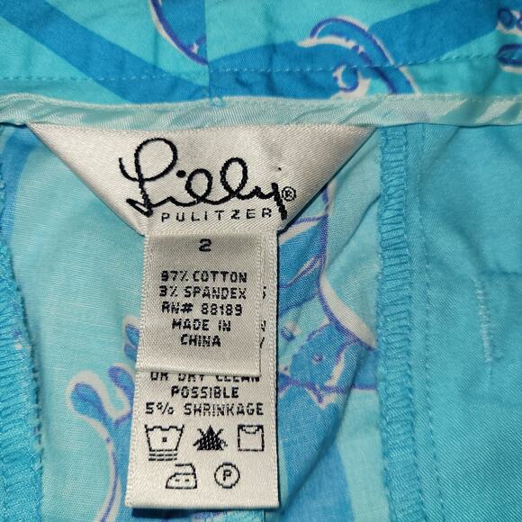 Lilly Pulitzer Blue Seahorse Print Capri Cropped Pants Size 2 - Picture 2 of 4